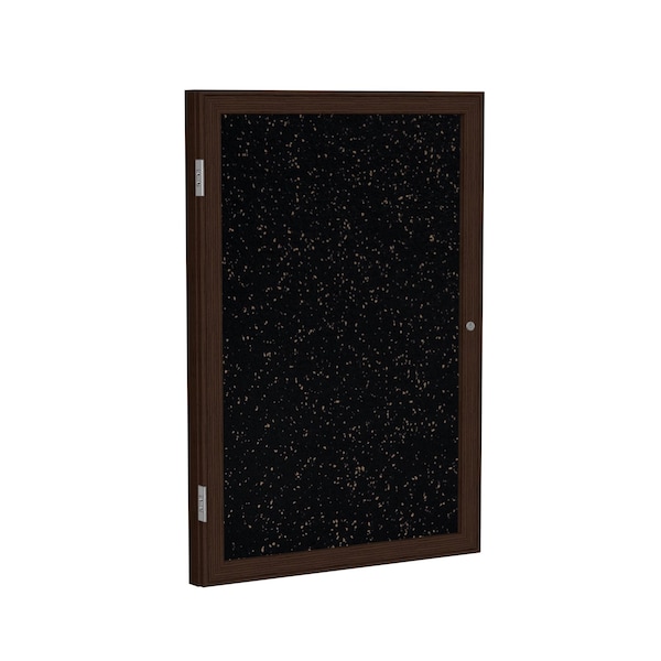 Enclosed Bulletin Board, 1 Door, Rcycl, Walnut Frm, 2 ft H x 18 in H, Tan Spckl